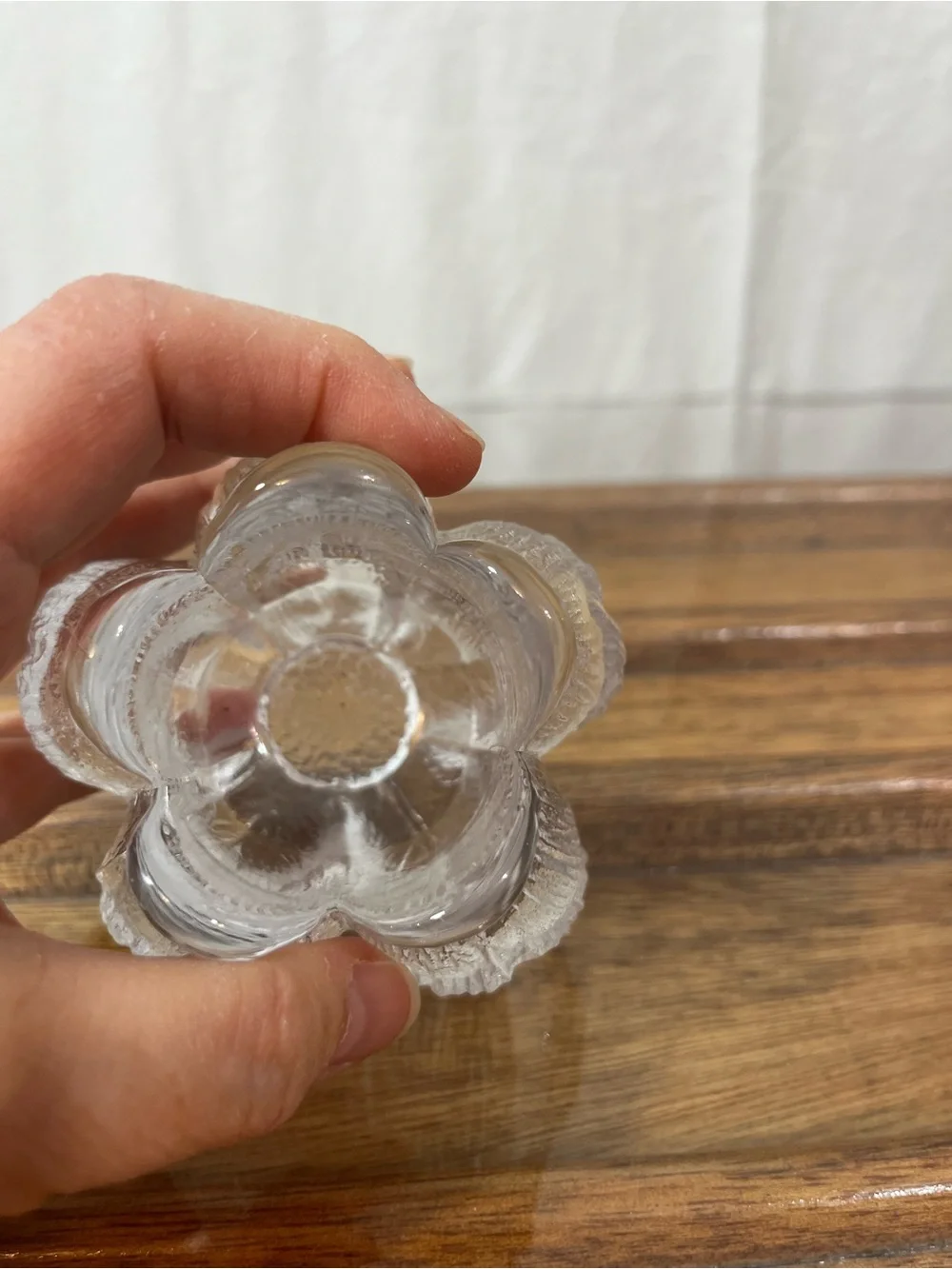 Vintage Clear Textured Ice Glass Tulip Lotus Votive Tealight Candle Holder